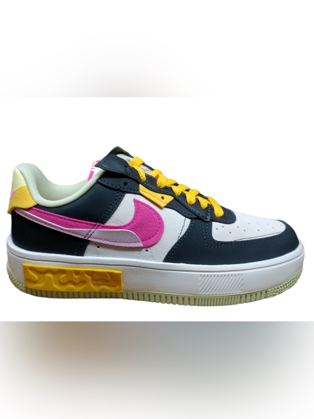 Nike Womens Air Force 1 AF1 Fontanka MC Shoes White, Black, Pink, Yellow Size 7